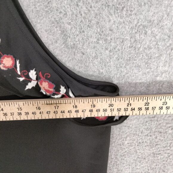Ann Taylor LOFT Tank Top Womens Sz M Black Floral Embroidered Multicolor Ruffle - Picture 5 of 11